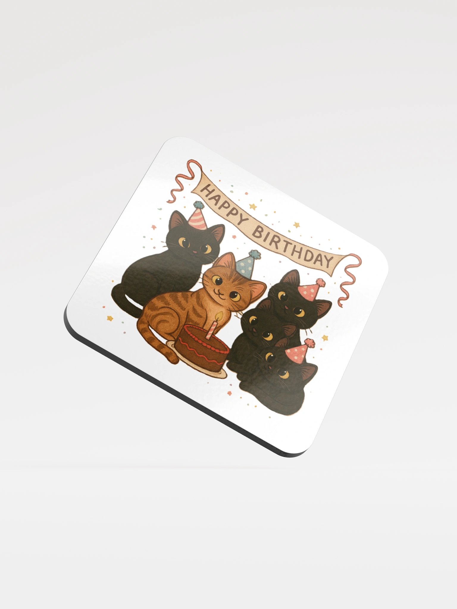 cat brigade birthday Glossed Cork Coaster product image (1)