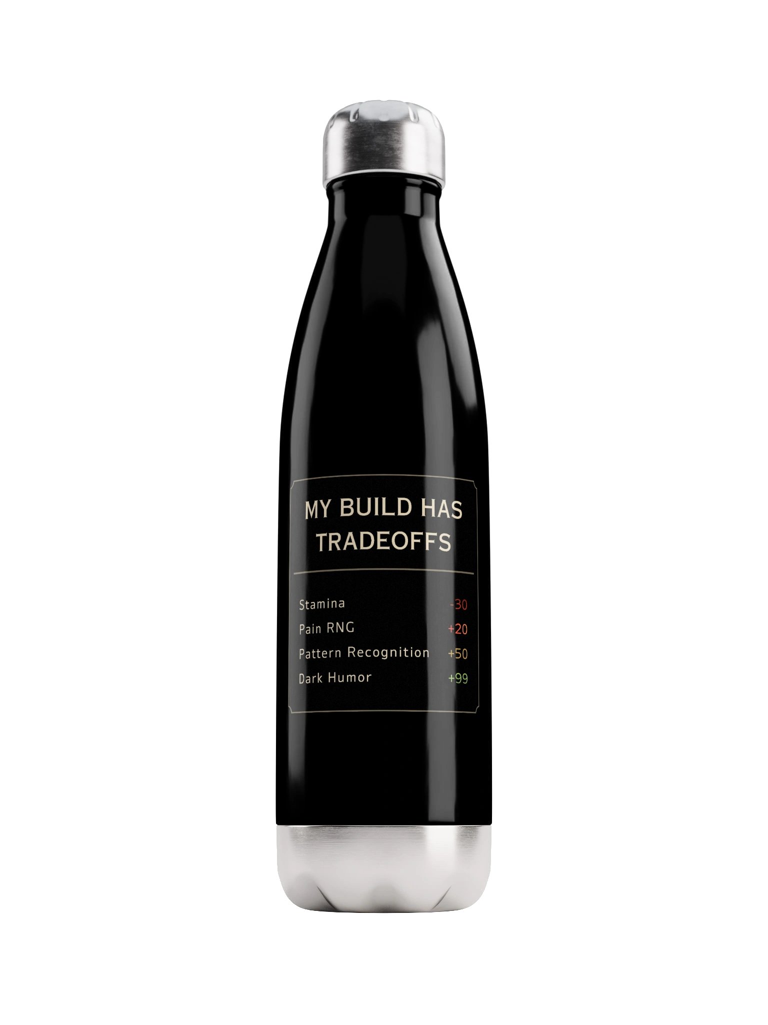 My Build Has Tradeoffs Water Bottle | Chronic Illness & Disabled Gamer Humor product image (1)