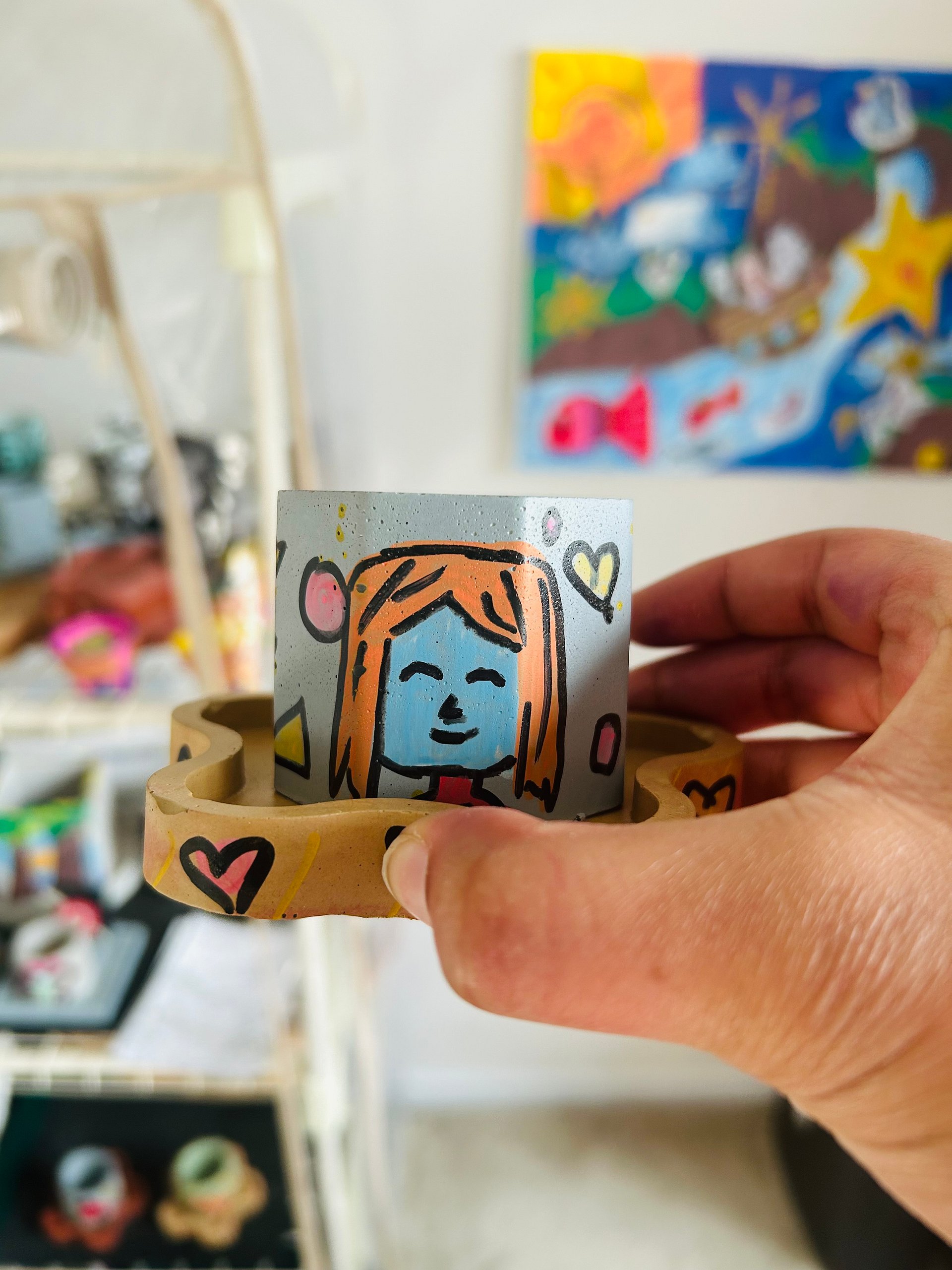 Spy girl 1-1 original painted cement plant pot and tray product image (1)