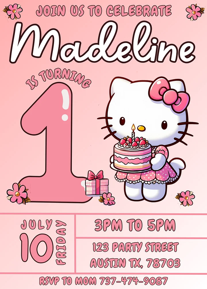 Hello Kitty Party Invitation Canva Template | Fully Customizable | Adorable Design | Easy to Edit | Perfect for Kids’ Celebrations product image (2)