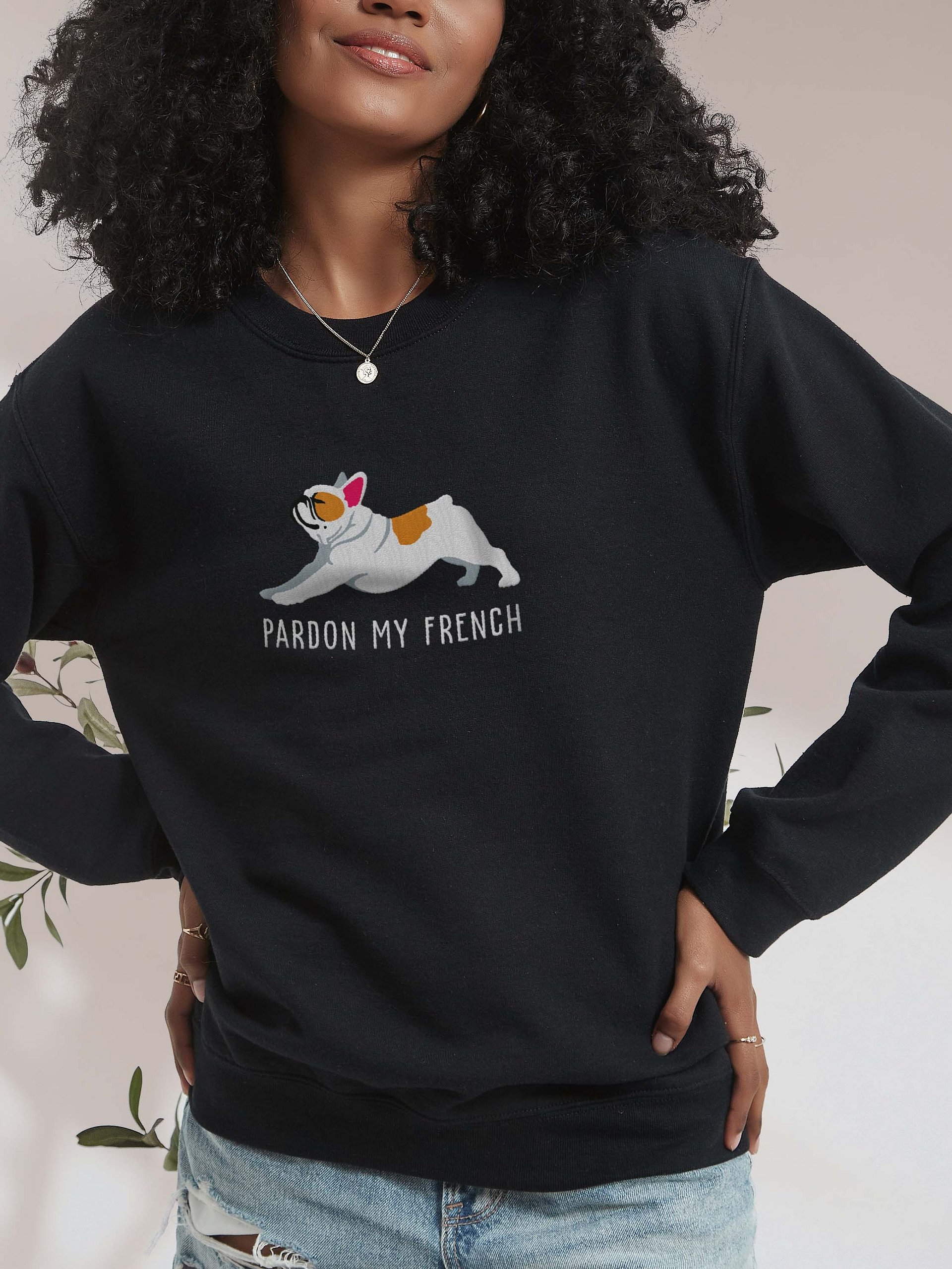 Pardon My French Sweatshirt (Embroidered) of a French Bulldog(Pied Brown) product image (1)