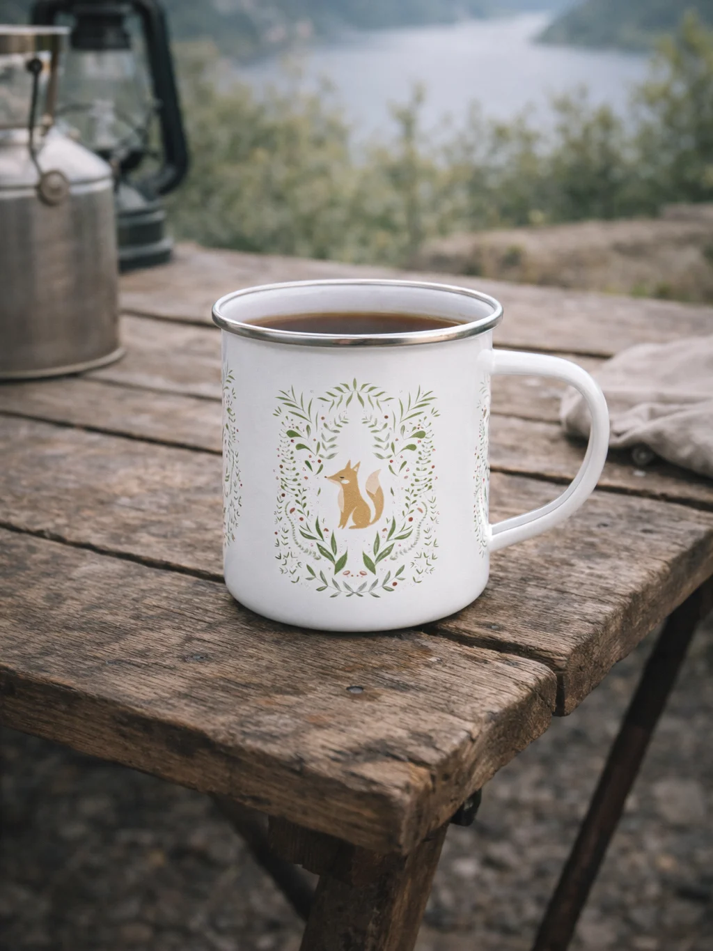 FOX WOODLAND BOTANICALS CAMPING ENAMEL MUG product image (1)