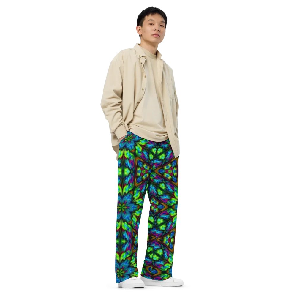 Green Blue Geometric Kaleidoscope Wideleg Pants product image (3)