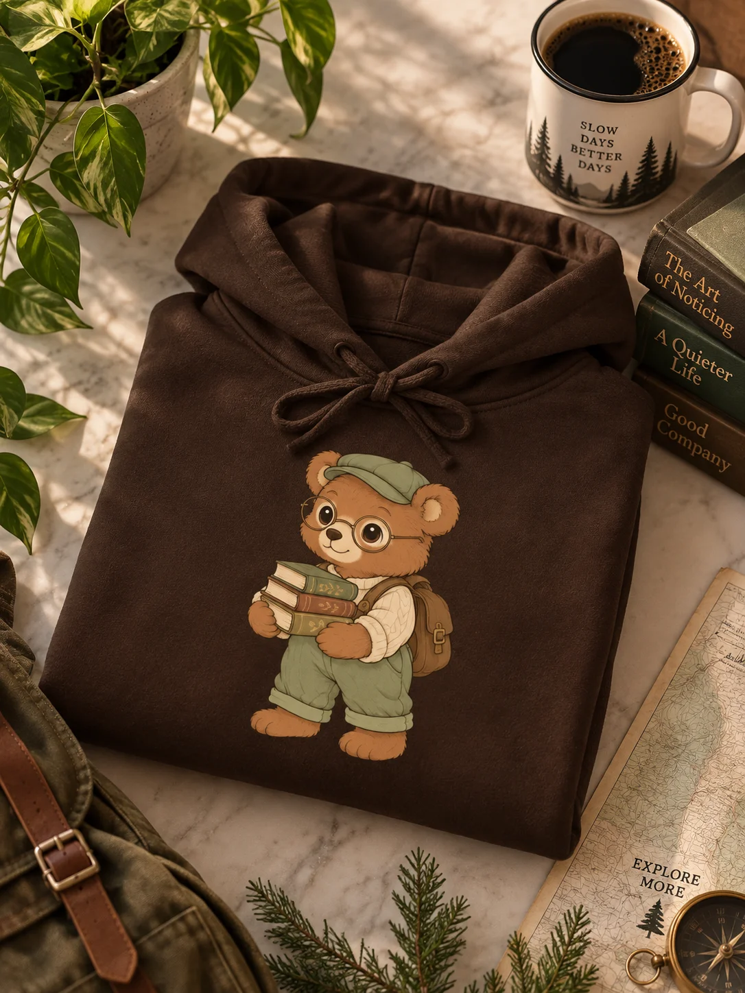 Women’s Cute Teddy Bear Bookworm Hoodie | Cozy College & Back to School Sweatshirt product image (2)