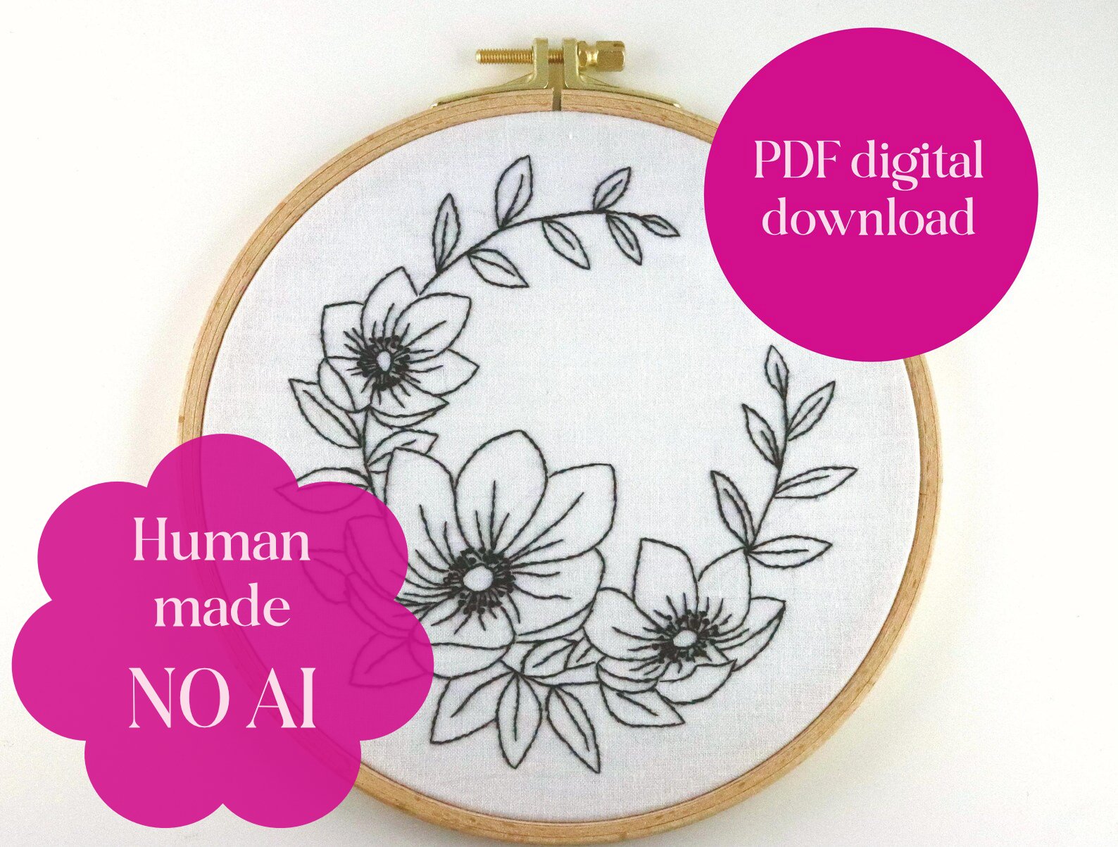 PDF hand embroidery pattern - Anemone floral wreath product image (1)