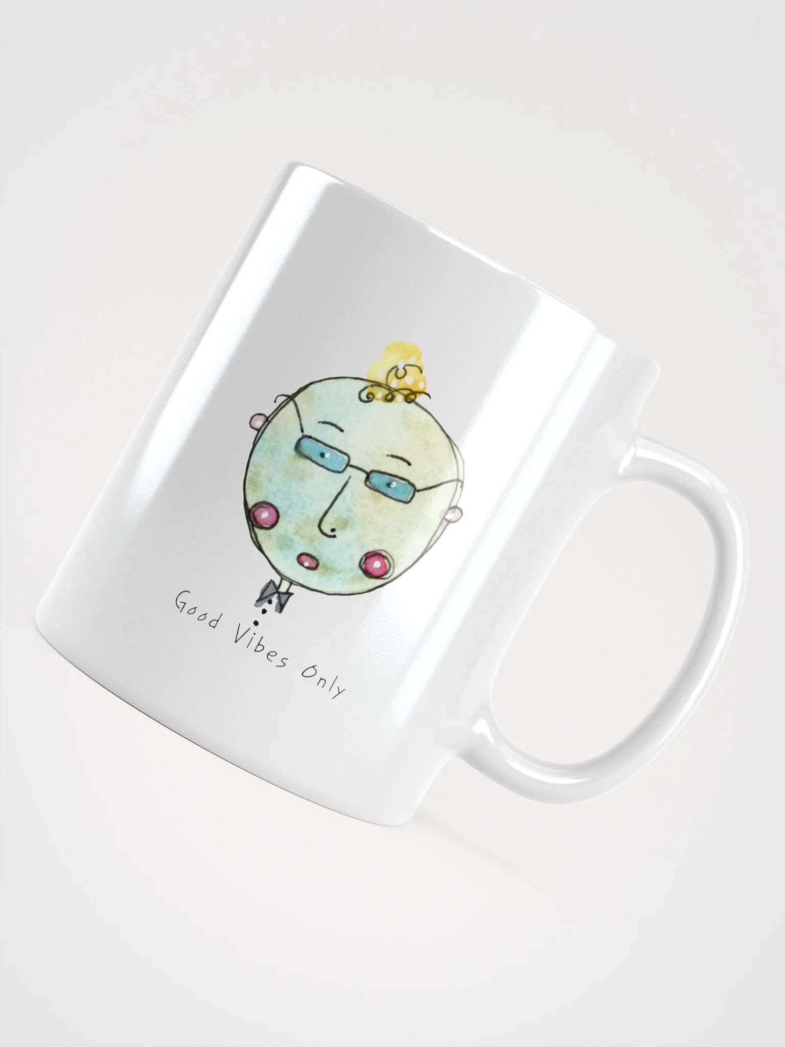 Whimsical Faces Good Vibe Only White Glossy Mug product image (3)