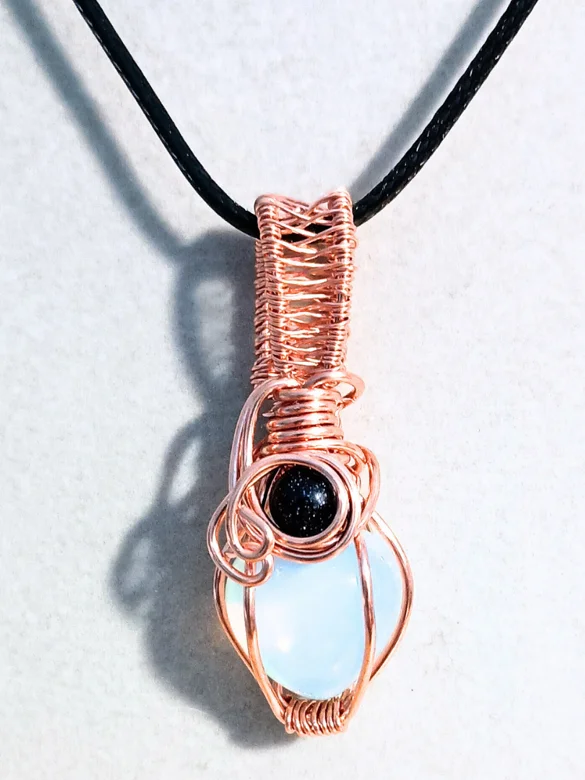 Hand-Wrapped Opalite Heart Pendant | Rose Gold-Tone | "Celestial Glow" product image (1)