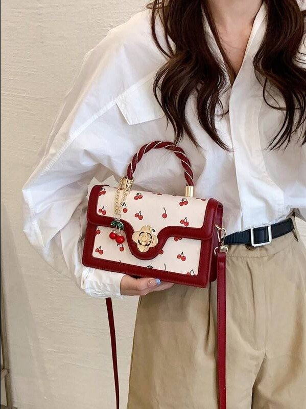 ADLEST | Vintage Cherry Print Small Square Crossbody Bag product image (7)