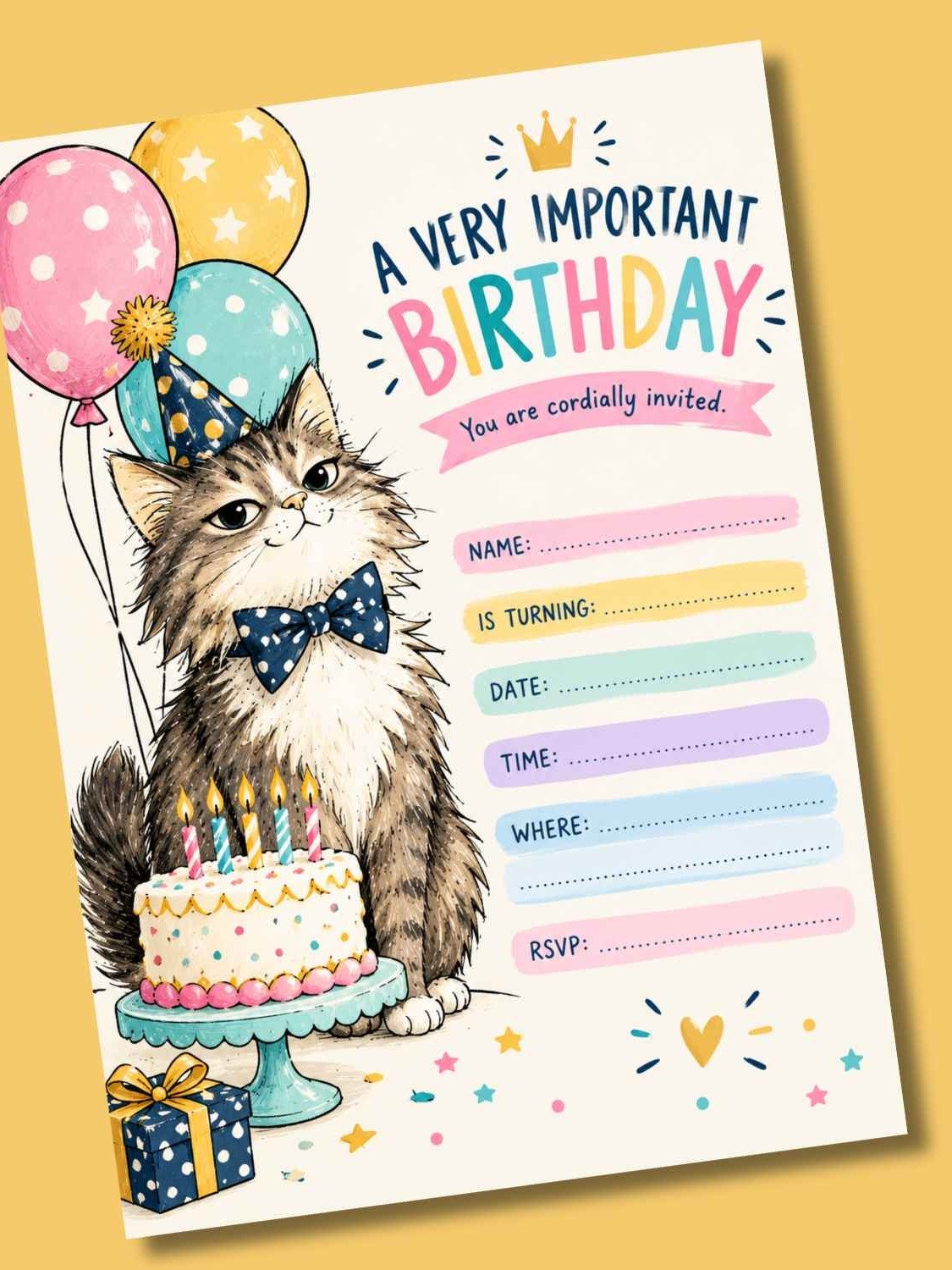 Cat themed Birthday invitation product image (1)