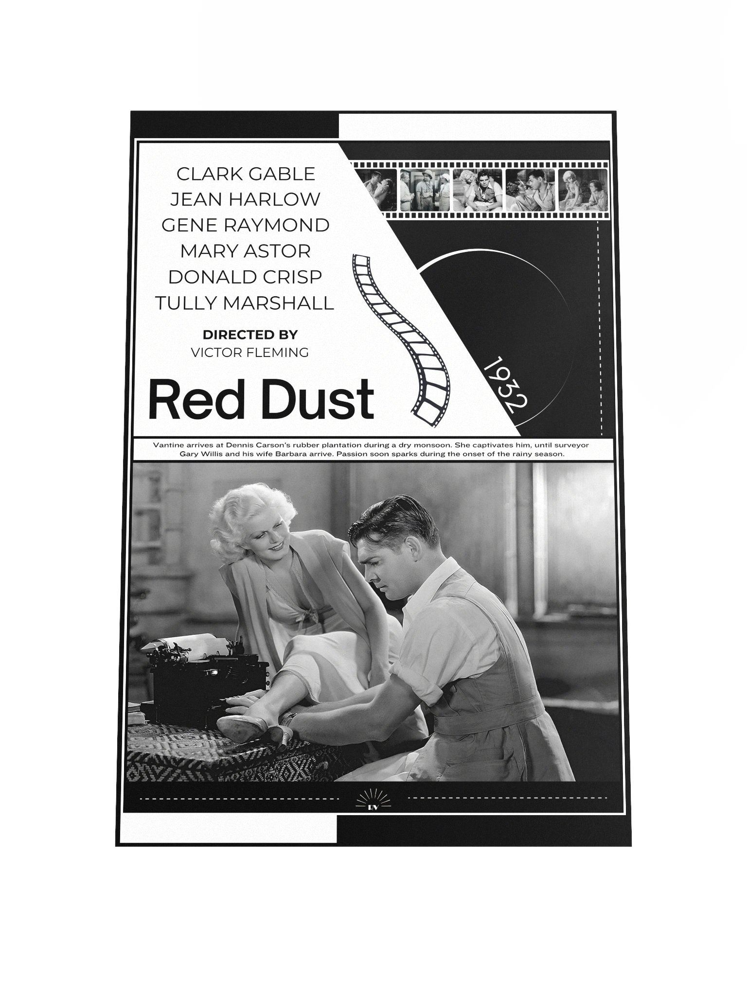 Red Dust with Clark Gable and Jean Harlow 1932 | Movie Poster | 12x18 Wall Art product image (1)