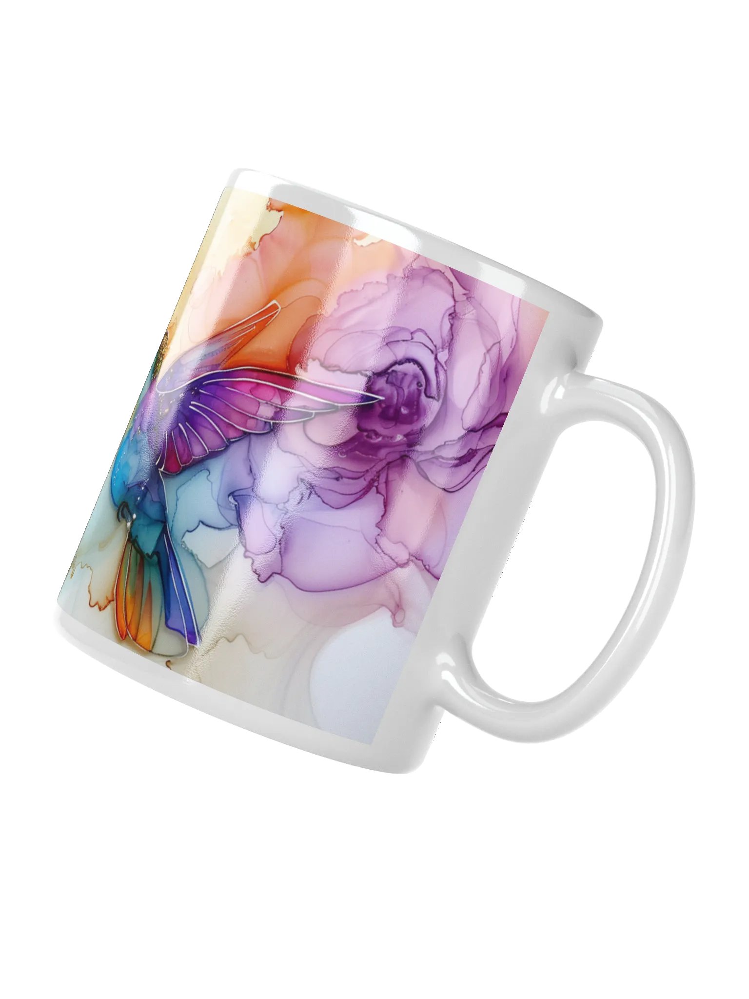 Hummingbird Alcohol Ink White Glossy Ceramic Mug by Treasure Pie product image (5)