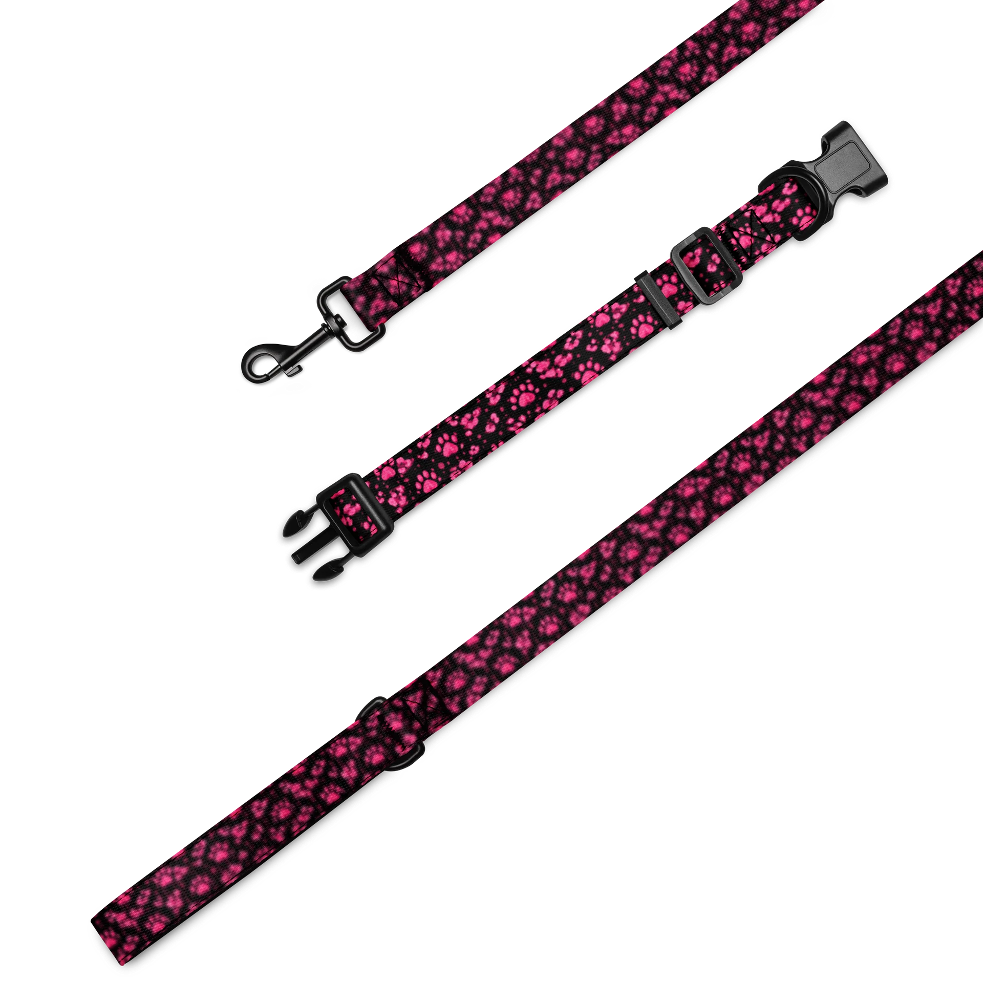 Hot Pink Leopard Paw Print Dog Leash and Collar Set product image (1)