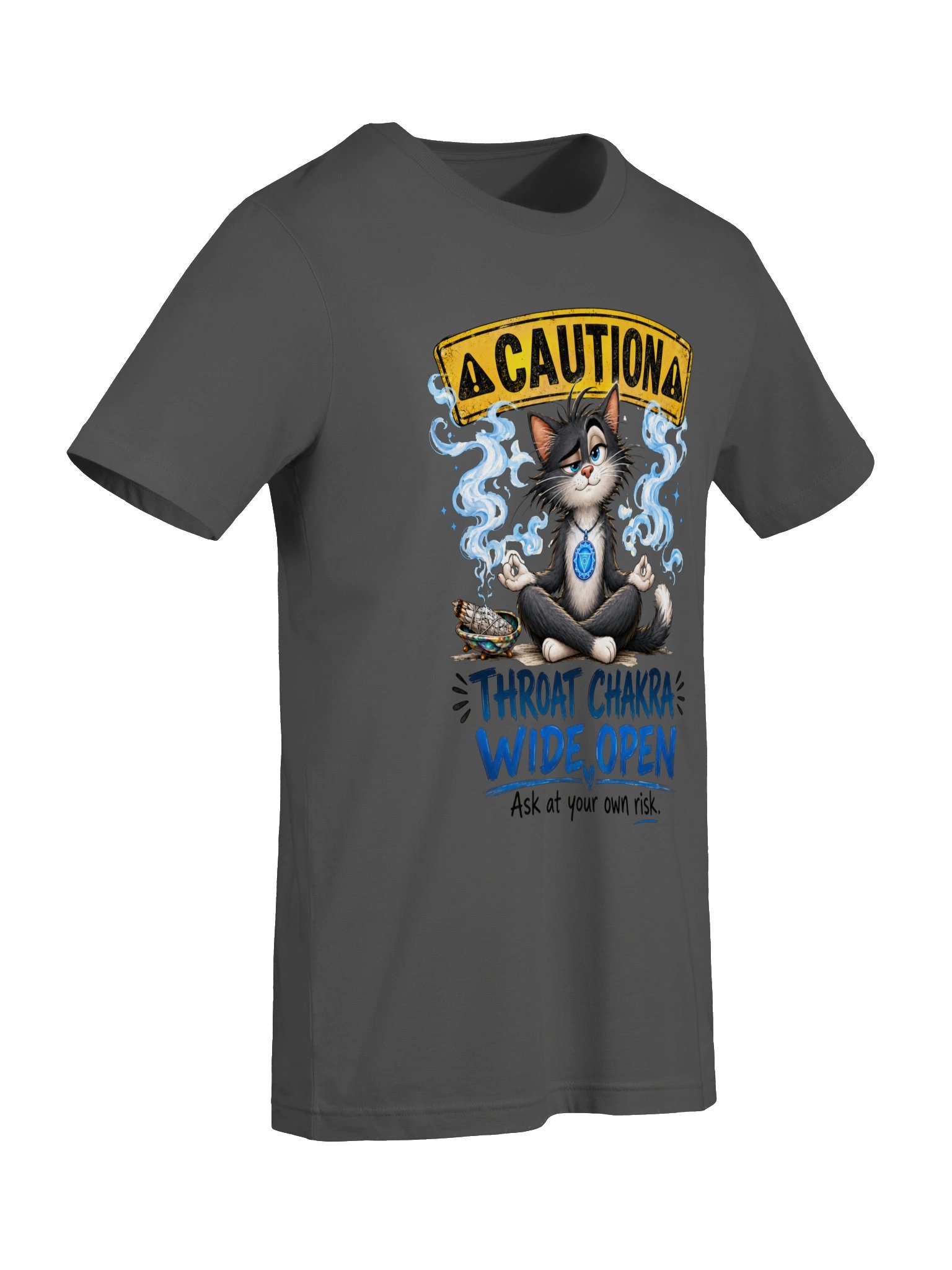 Caution: Throat Chakra Wide Open Meditation Cat Shirt product image (5)