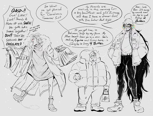 It's Christmas Eve somewhere lol.❄️🎄
I wanted to draw a sketch of the guys on a Christmas eve outing since they're all busy o...