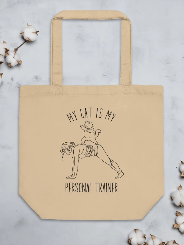 My Cat Is My Personal Trainer, Hand-drawn Eco-Friendly Tote Bag For Passionate Yogies product image (5)
