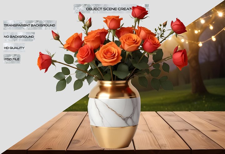 Golden Glow – Marble and Gold Rose Vase PNG product image (2)