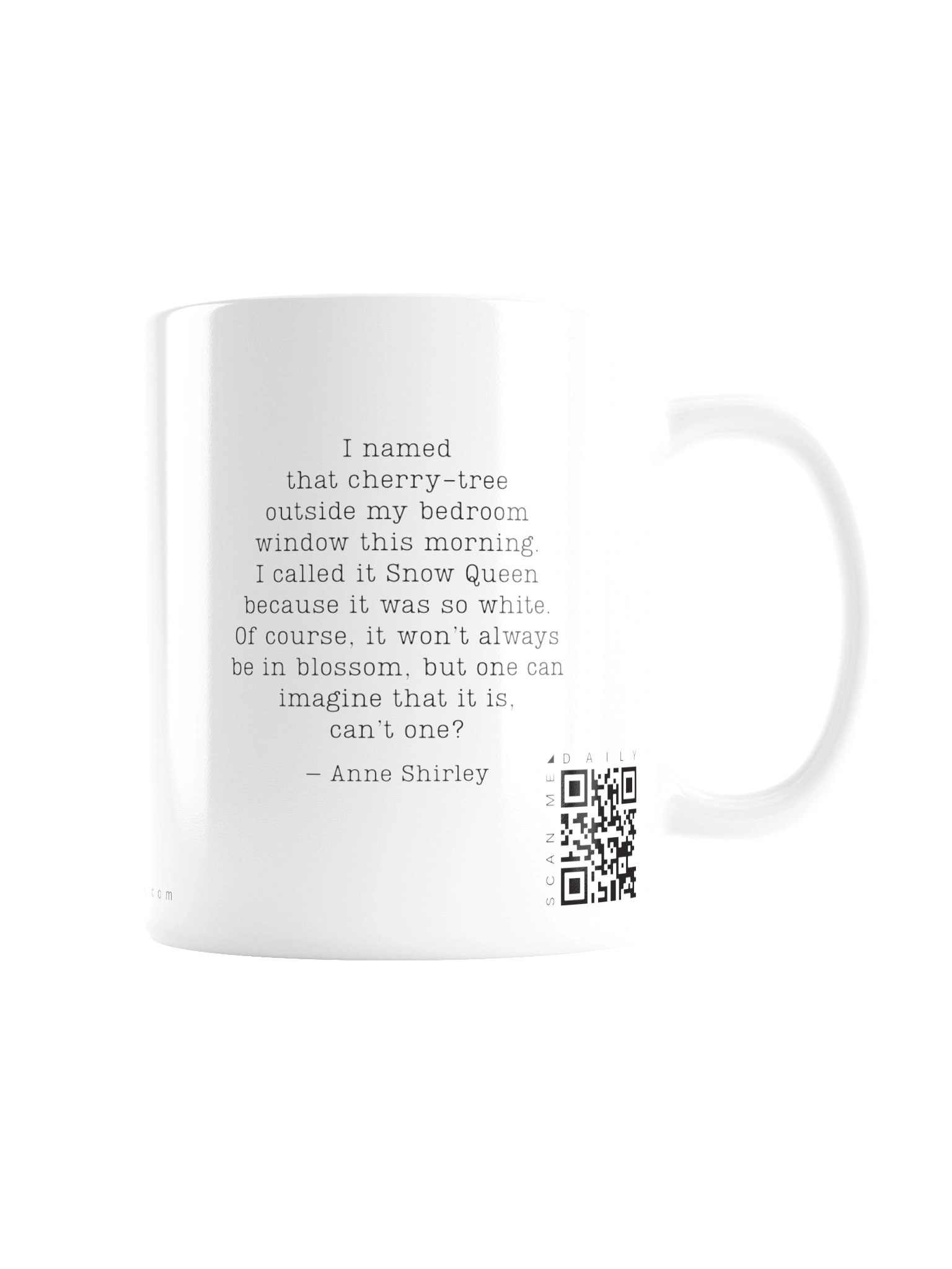 <i>Snow Queen</i> • QR Mug<br /> With 160 Daily Quotes<br /> <small>Quotes from beloved novel<br />Anne of Green Gables (1908)</small> product image (2)