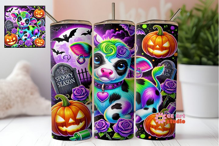 Highland Cow Spooky Season Tumbler Wrap PNG product image (1)