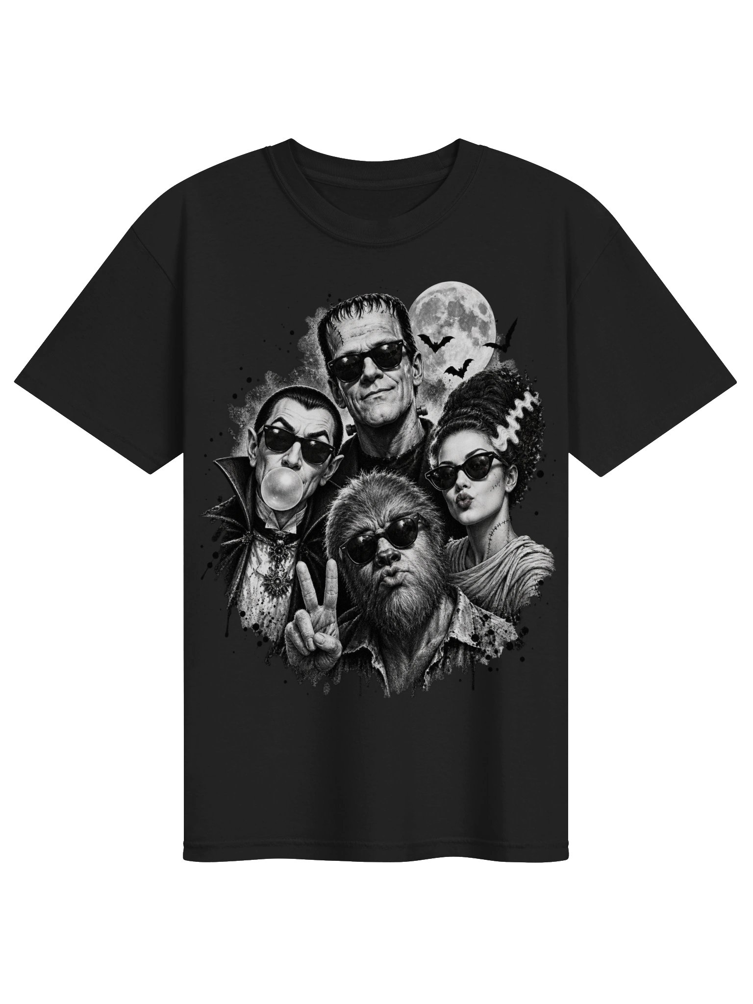 Classic Horror Monsters Selfie Graphic T-Shirt | Retro Cool Monsters Graphic Tee product image (2)