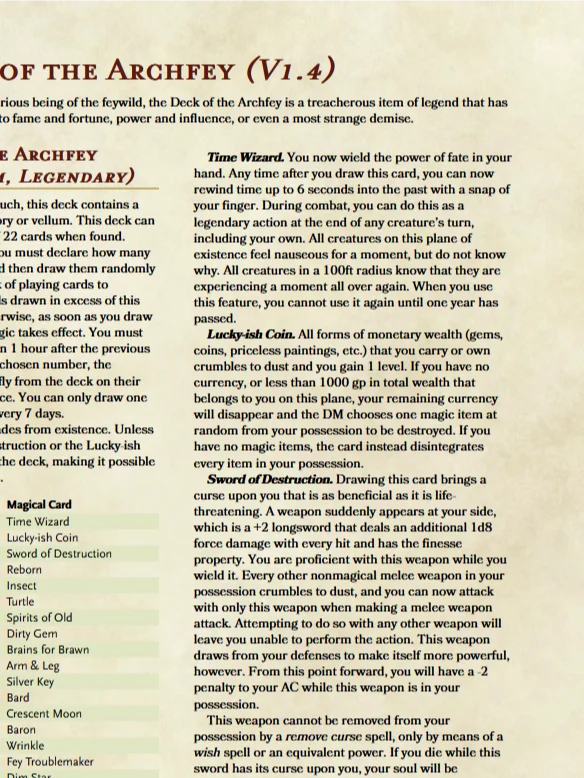 The Deck of the Archfey (5e Homebrew Item) product image (2)