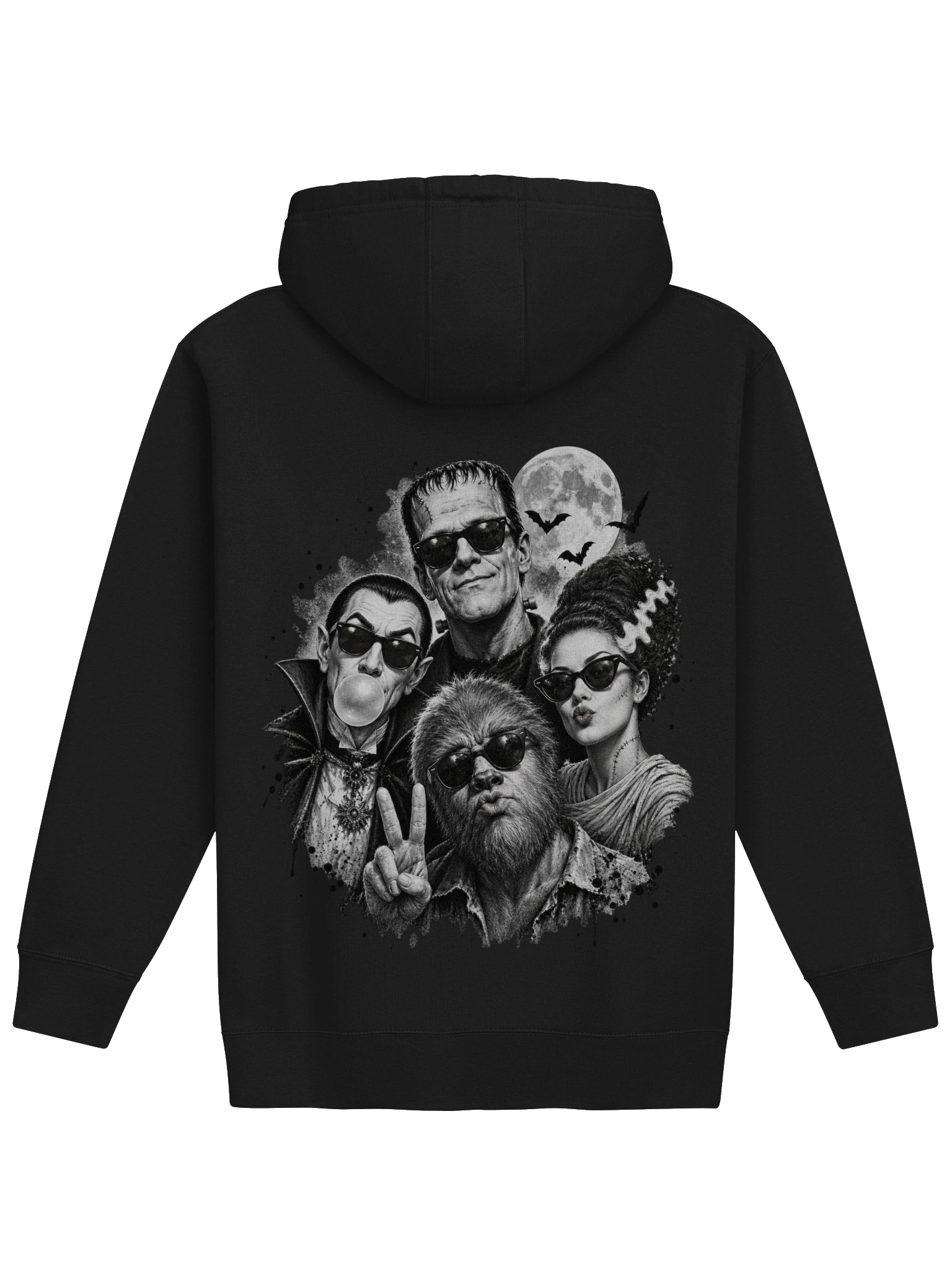 Gothic Rose & Classic Monsters Selfie Double-Sided Hoodie | Vintage Horror Hoodie product image (2)