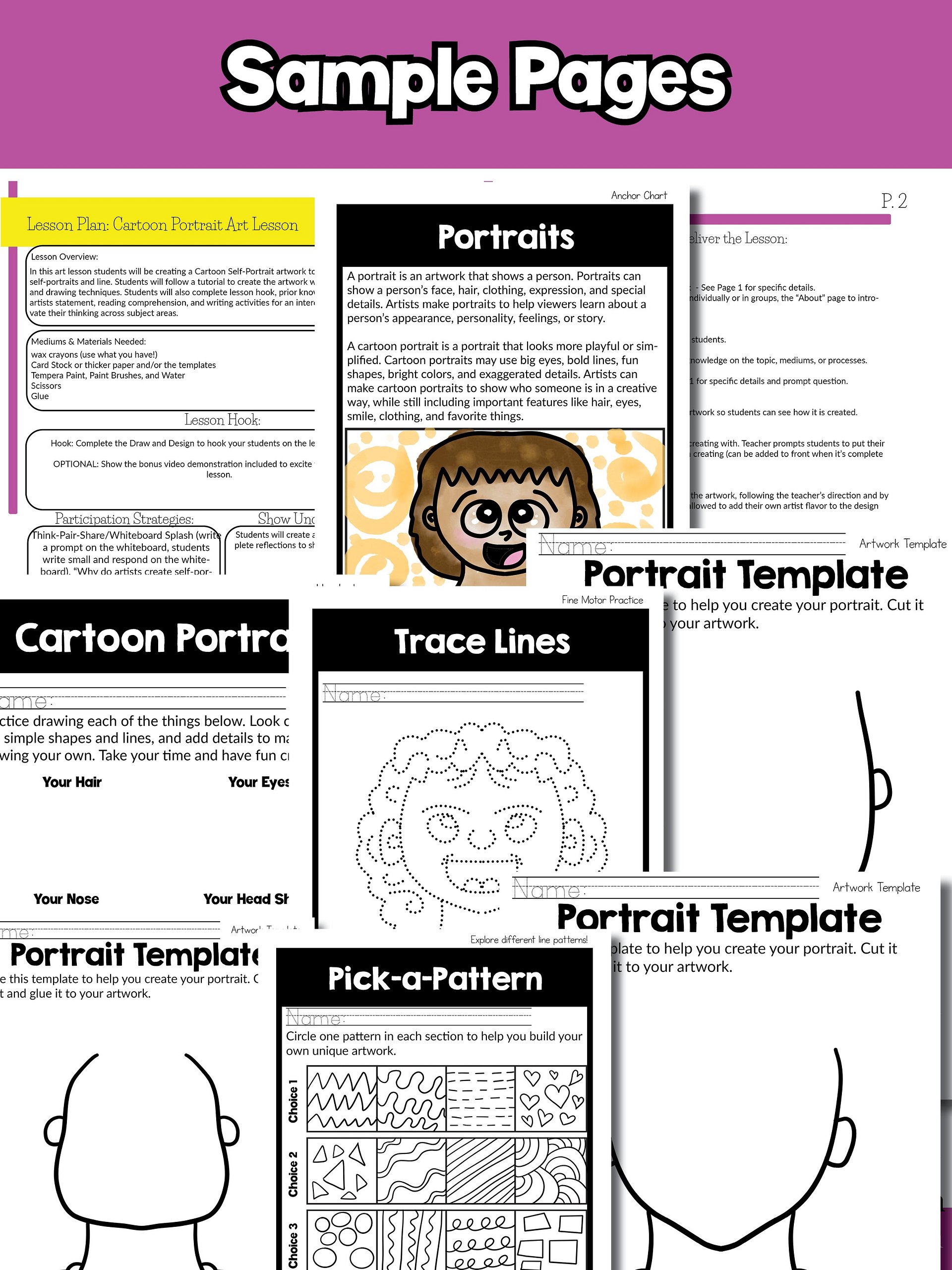 2nd Grade Back to School Cartoon Portrait Art Lesson Self Portrait Art Project product image (8)