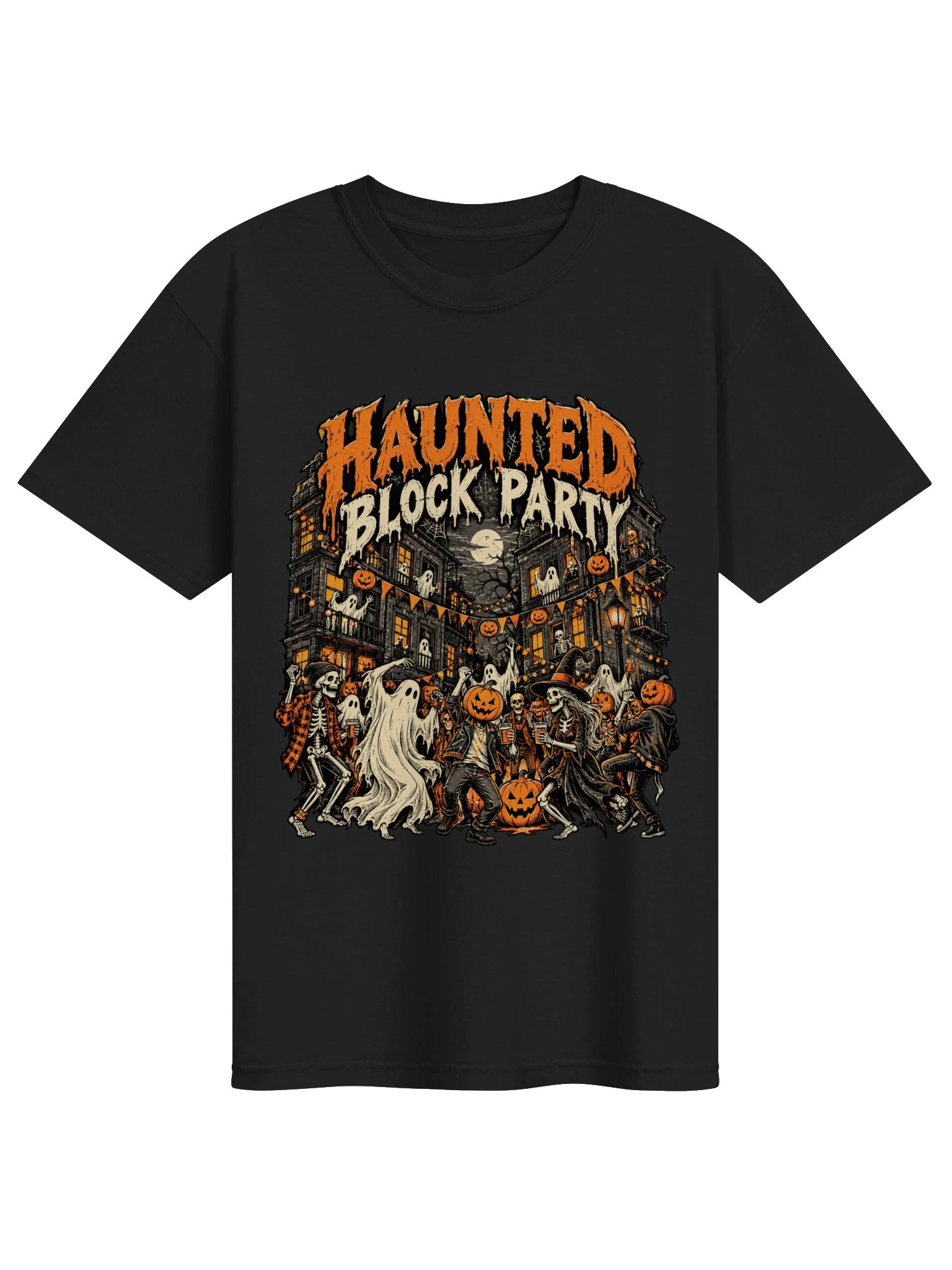 Haunted Block Party — Halloween Ghosts & Skeletons T-Shirt product image (1)
