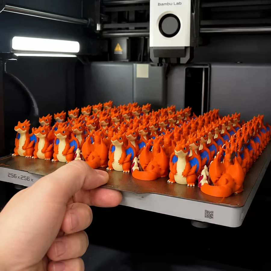 3D printed flexi model resting on printer bed