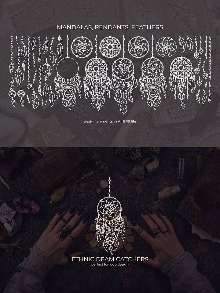 Ethnic Dreamcatchers Line Art Vector product image (2)