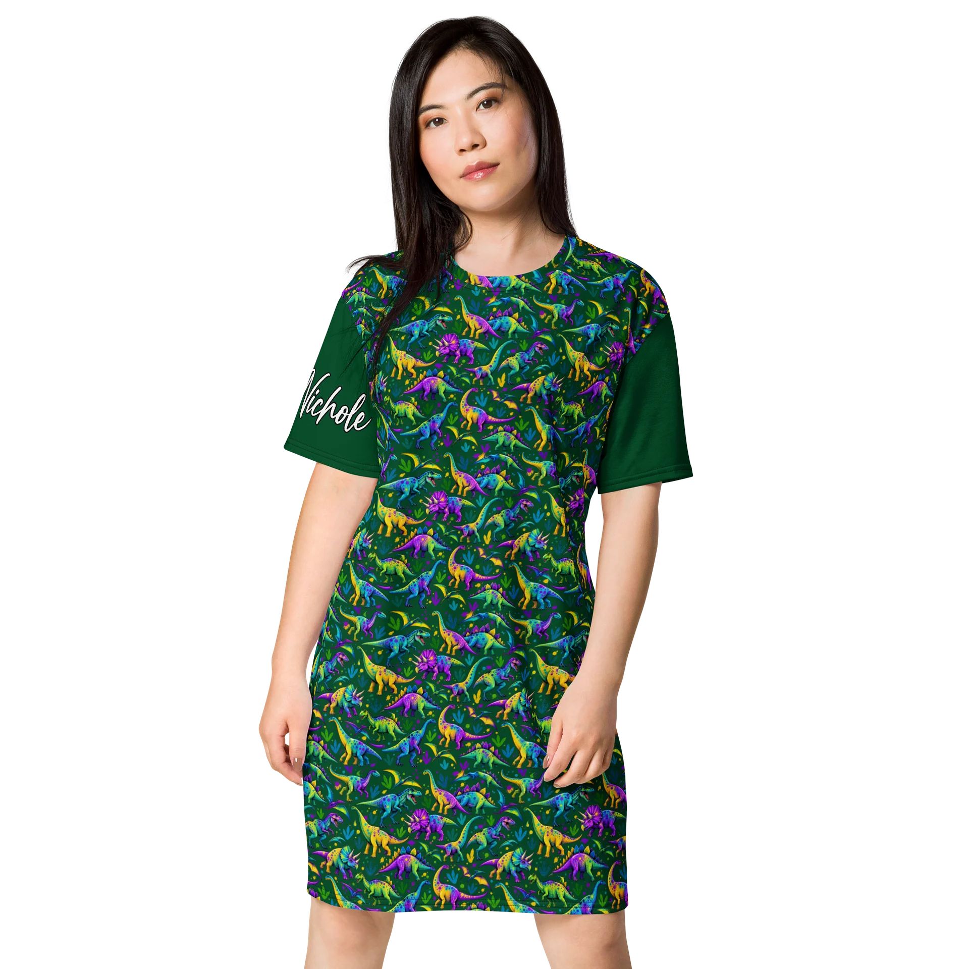 Colorful Dino Mosaic T-Shirt Dress product image (1)