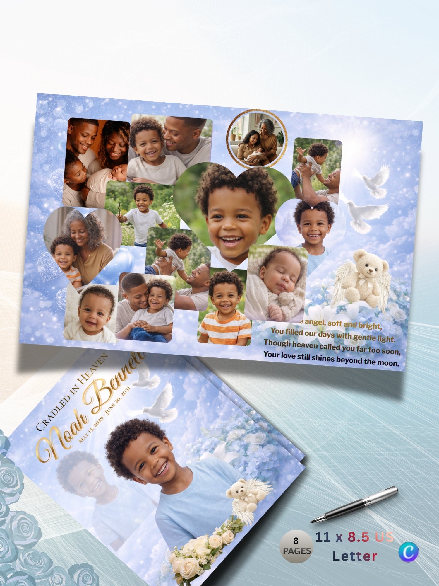 8-Page Baby Celebration of Life Booklet - Infant Funeral Program Template & Child Homegoing Service (Canva) product image (4)