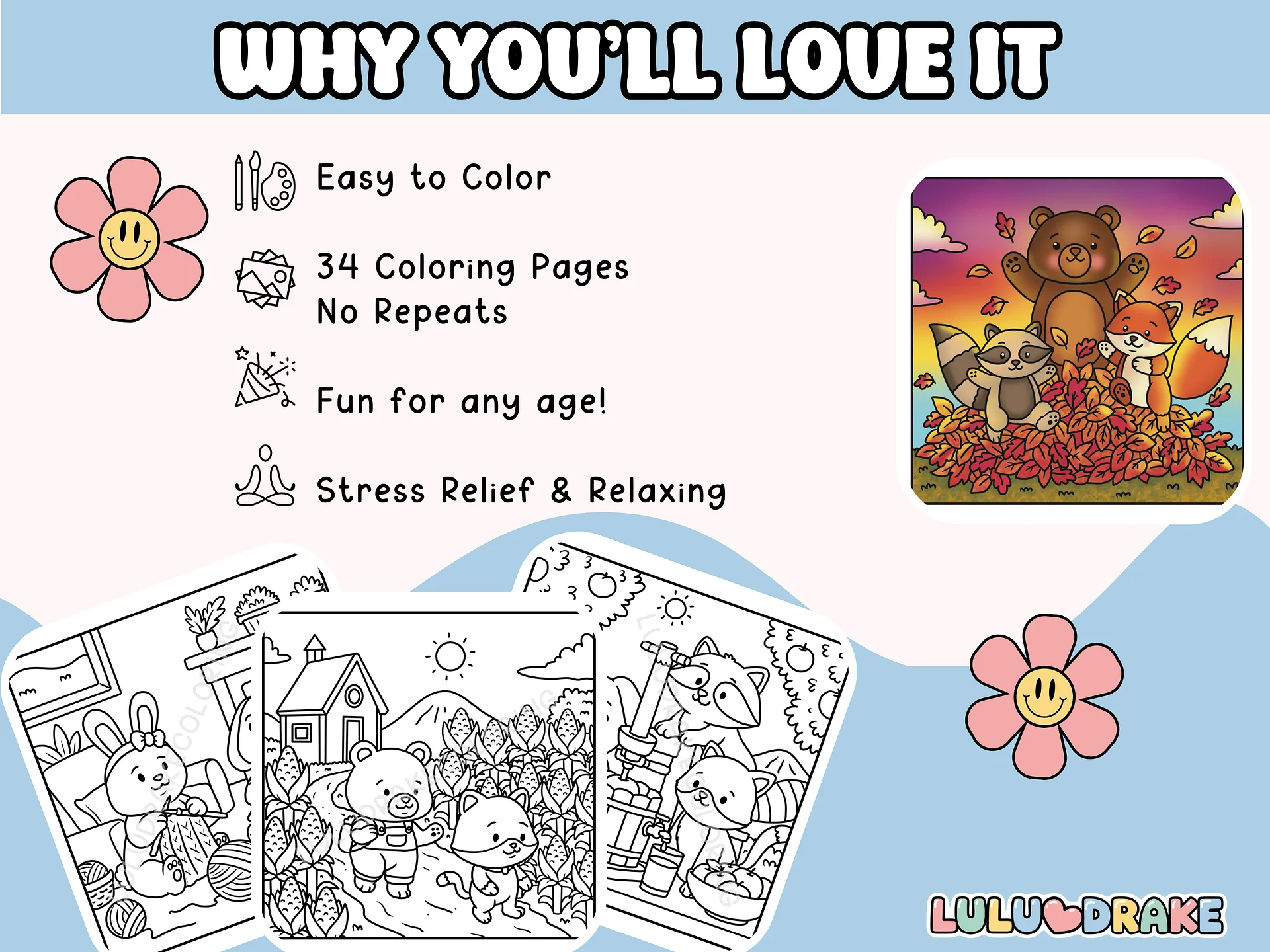 Fuzzy Buddies Cozy Fall Coloring eBook, BIG PACK 34 Pages | ★ DIGITAL ★ product image (4)
