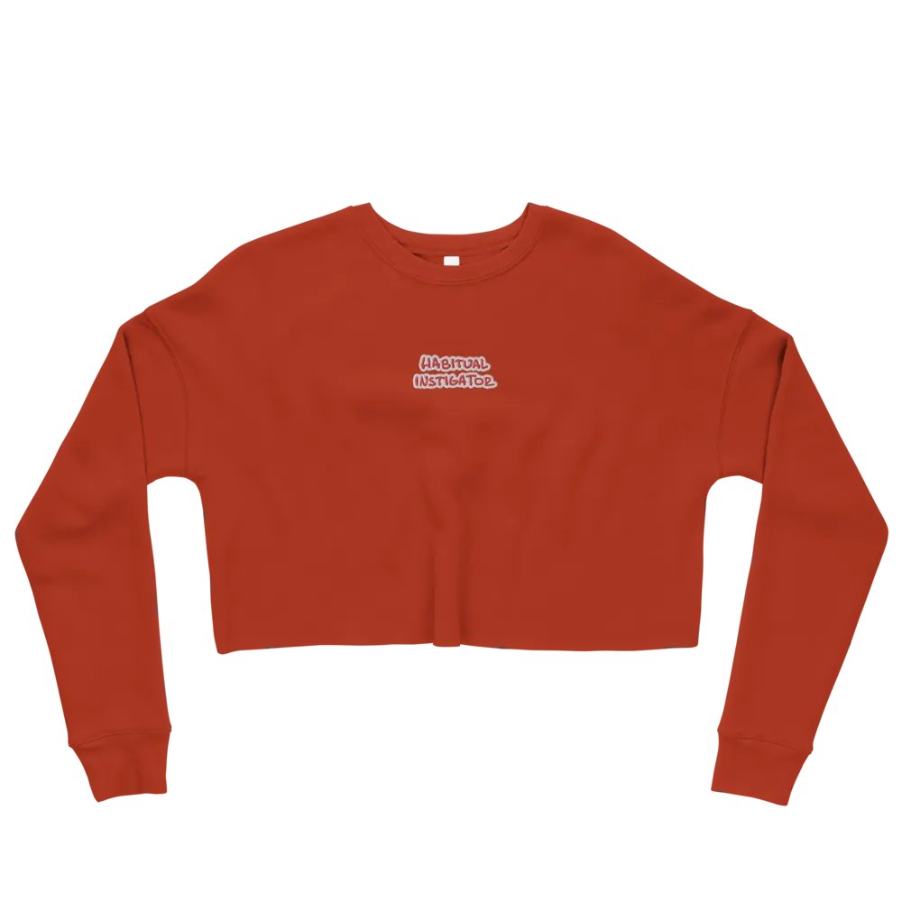 HABITUAL INSTIGATOR (red & white) embroidered fleece crop crew product image (3)