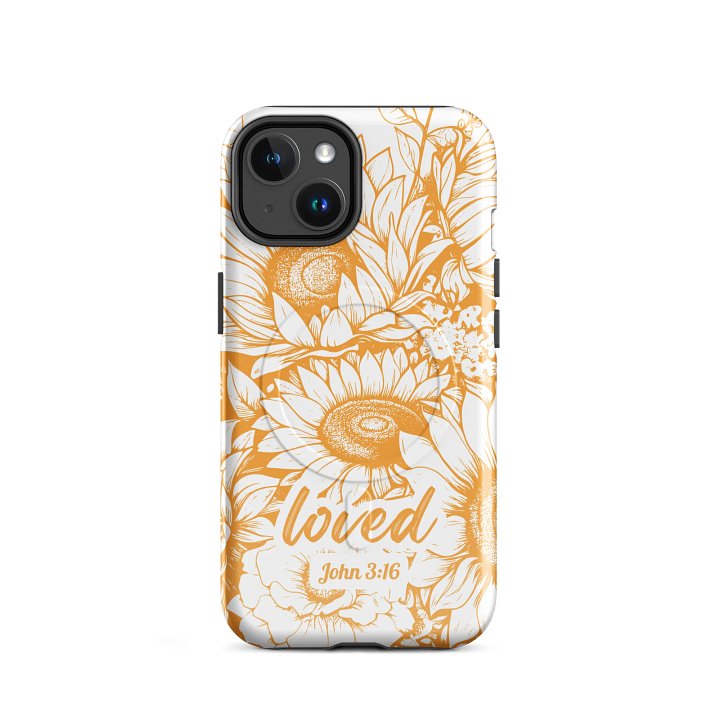 Loved John 3:16, Tough MagSafe® iPhone® Magnetic Case Scripture, Sunflower Bible Verse, iPhone 14, 15, 16, 17, Pro, Pro Max, Plus Cases. product image (2)