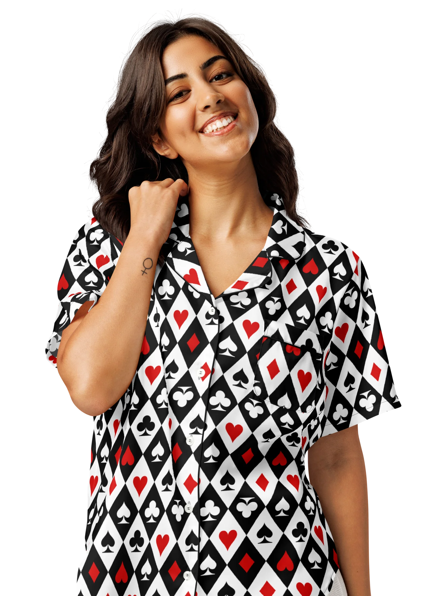 Retro Playing Card Suits Argyle All-Over Print Women's Short Sleeve Pajama Top product image (2)