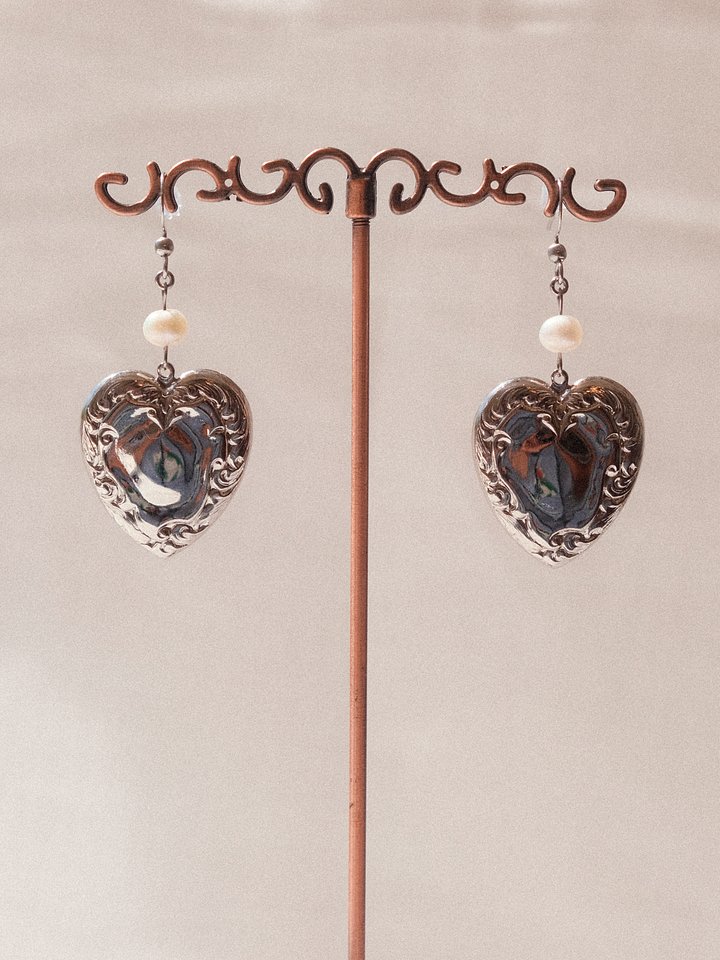 Nickel hearts - Pearl earrings ♡ product image (1)