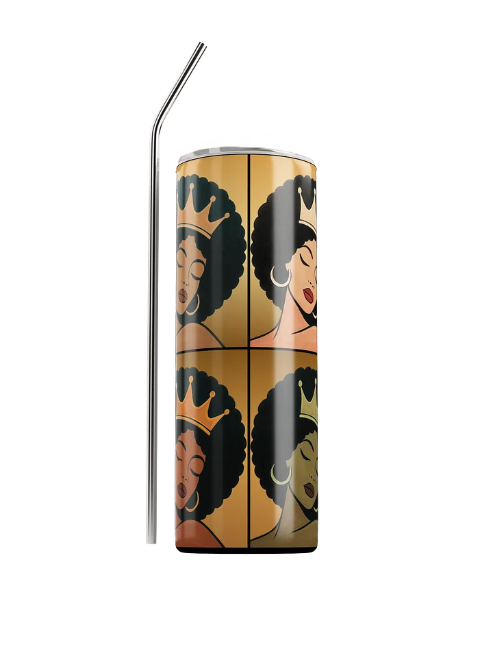 Poised Princess Crowned Afro Pop‑Art Stainless Tumbler — 20 oz product image (2)