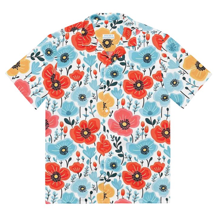 Retro Poppies Blue Red Hawaiian Shirt product image (2)
