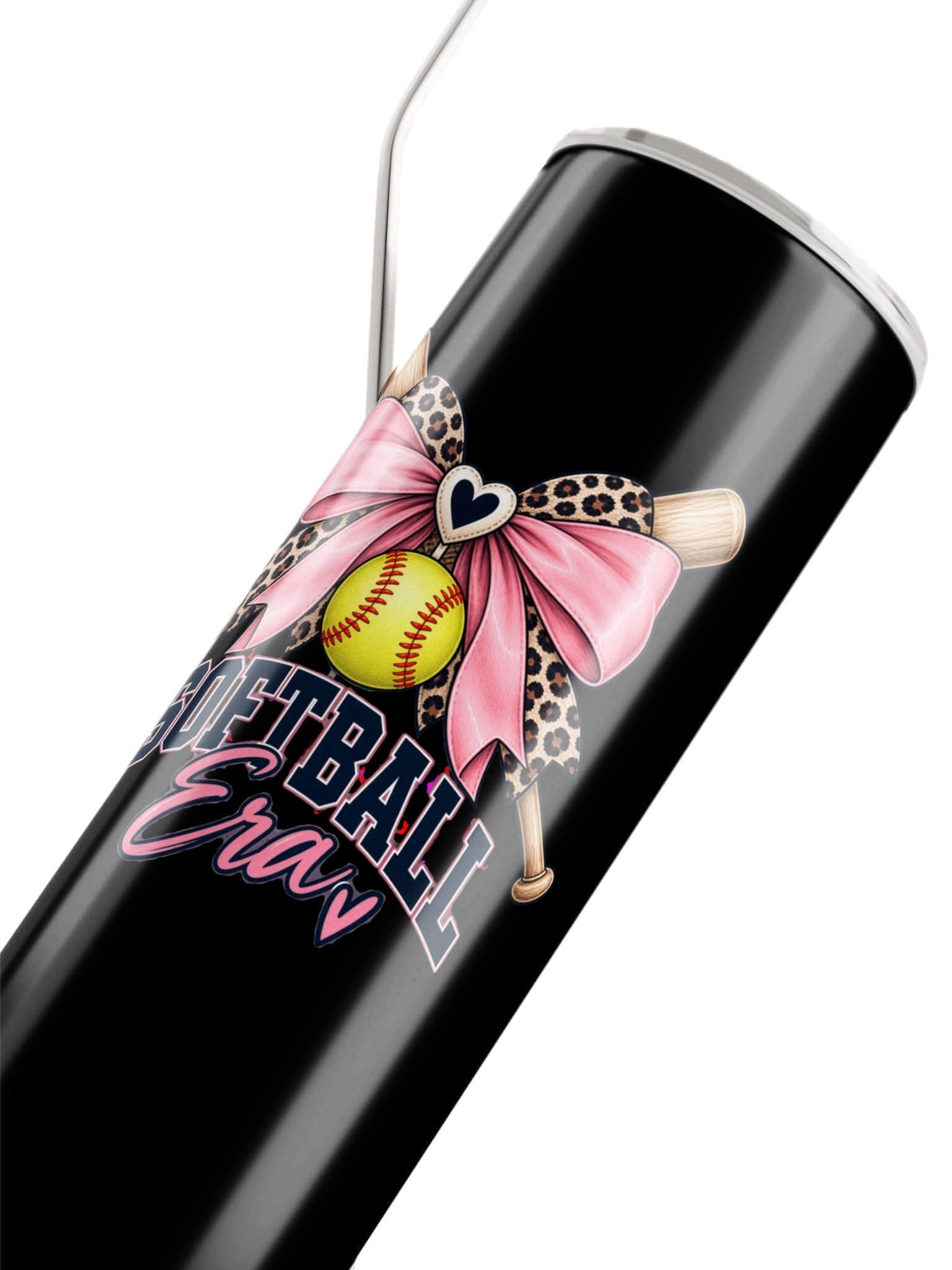 Softball Era Bow Tumbler | 20 oz Stainless Steel Cup with Straw product image (4)