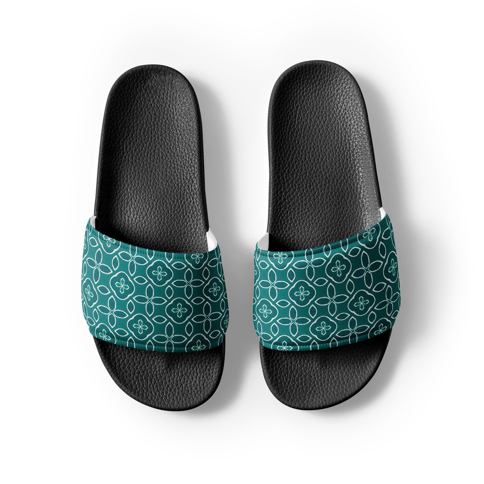 Teal Floral Geometric Women's Slides product image (4)
