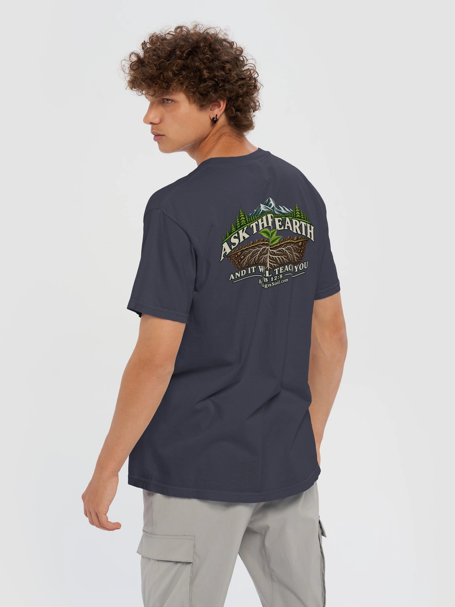 Ask the Earth — Job 12:8 T-Shirt Navy product image (6)