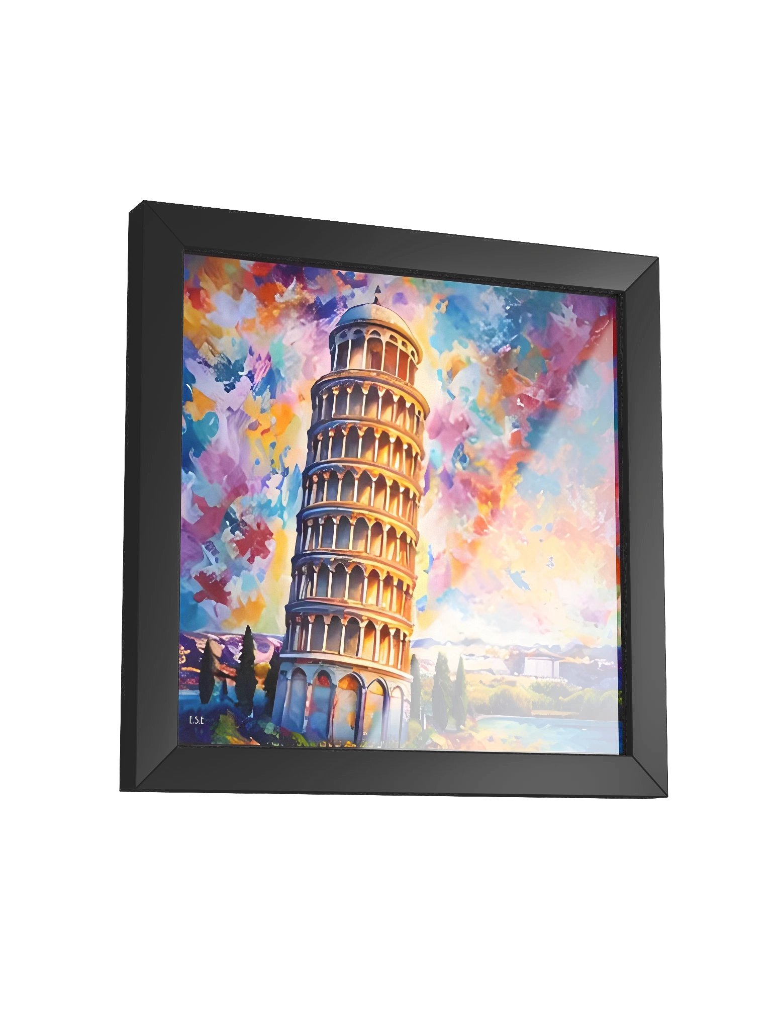 Schiefer Turm von Pisa: Farbenfrohe Abstraktion Vibrant Matte Poster in Ayous Wood Frame product image (34)