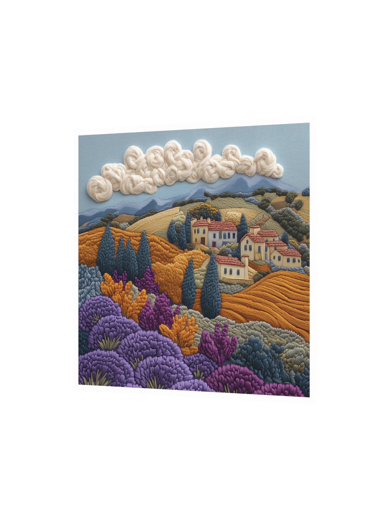 Somewhere in the French Countryside | Embroidery-Style Wall Art — Unframed Print product image (2)