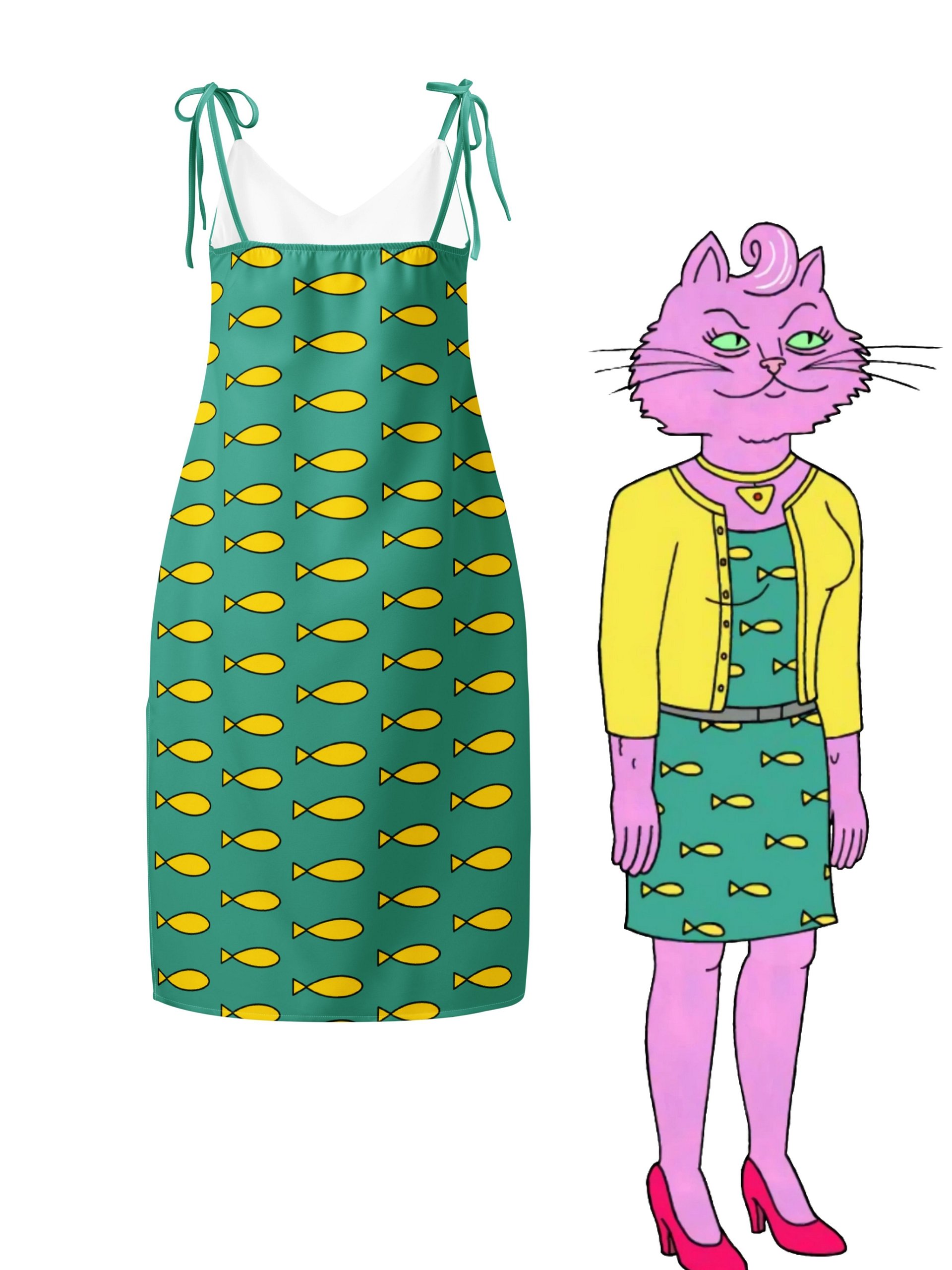 BoJack Horseman Princess Carolyn Green Fish Print Dress product image (1)