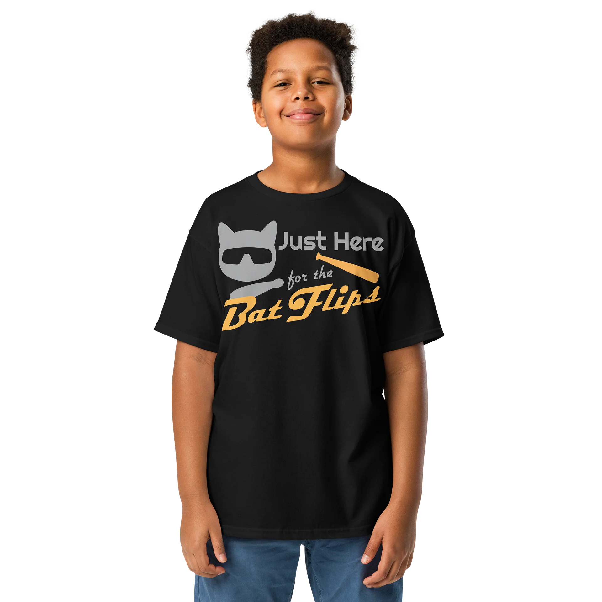 Baseball Cat (Just Here for The Bat Flips) - Unisex Youth Heavyweight T-shirt product image (1)