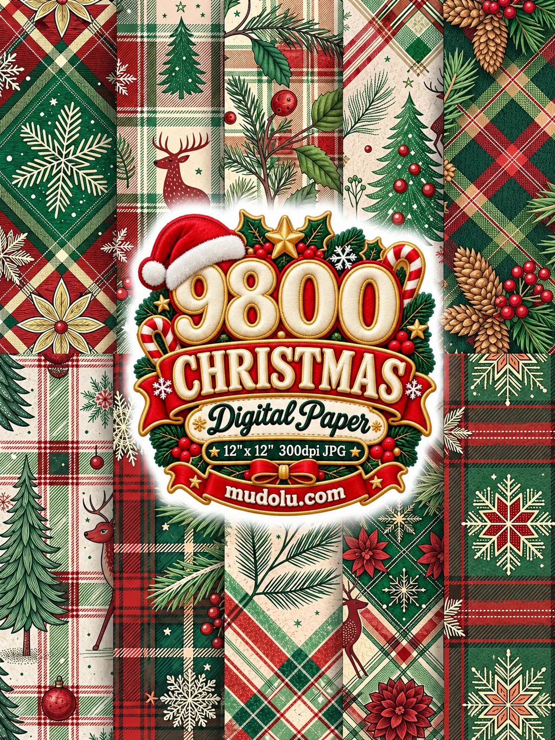 9800 Christmas Digital Papers, Christmas Mega Bundle, 12x12 JPG, Holiday Scrapbook Paper, Xmas Patterns, Printable Backgrounds product image (8)