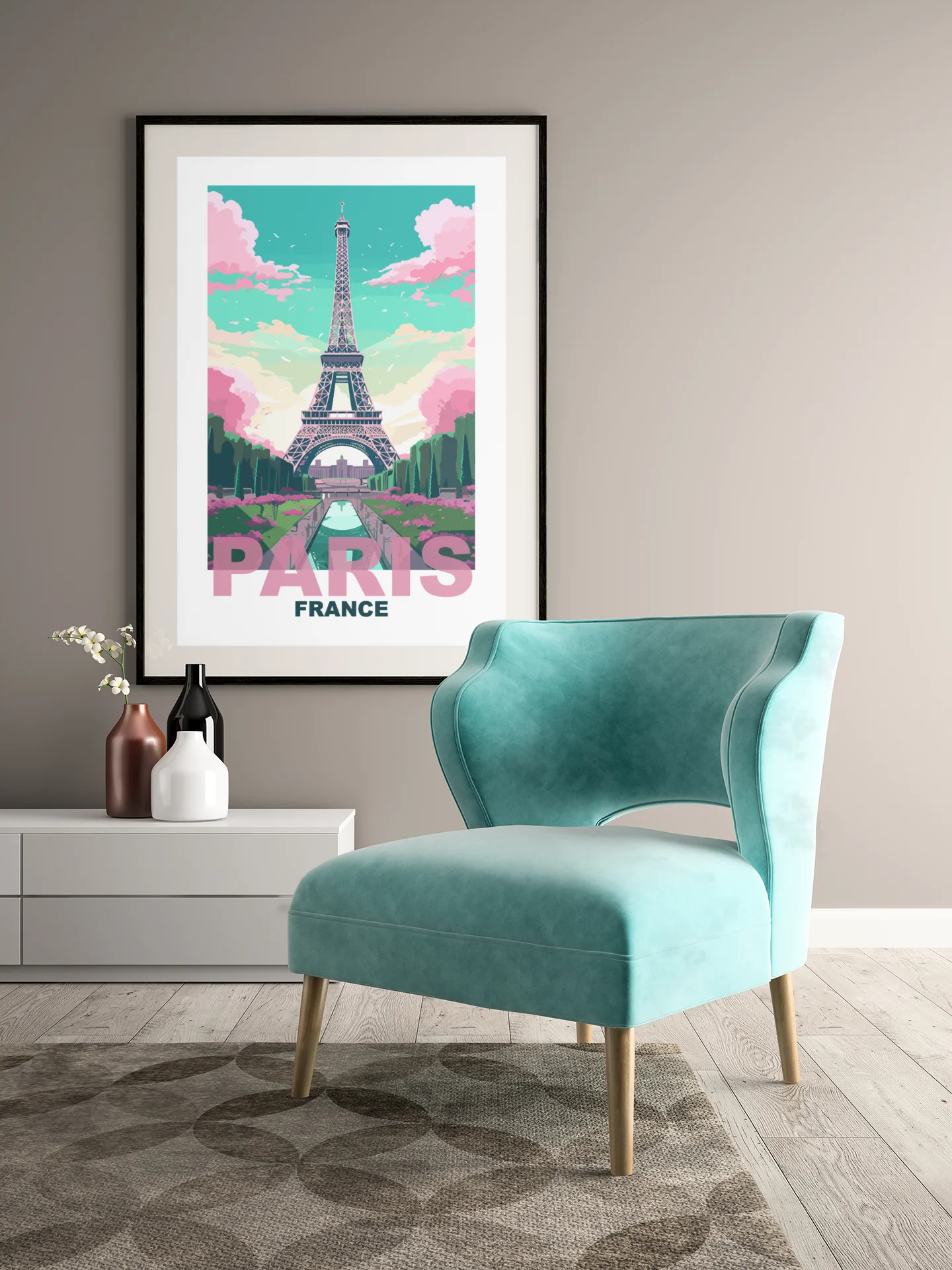 Vibrant Eiffel Tower Art Print, Parisian Skyline at Sunset, Pastel Colors Paris France Poster, Romantic Travel Decor, Chic Wall Art product image (4)