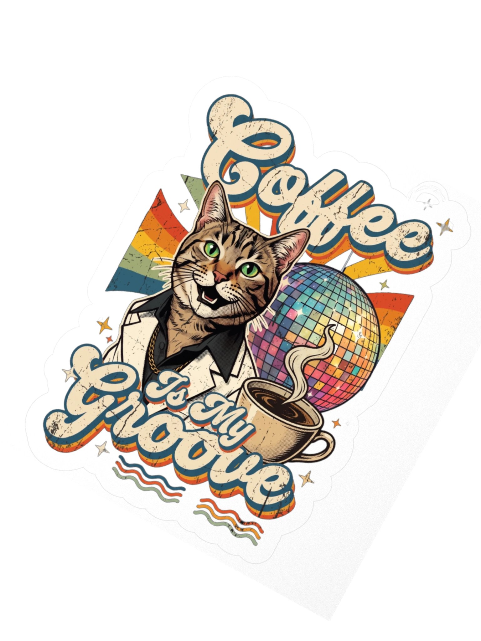 Coffee is My Groove Retro Disco Cat Sticker product image (2)