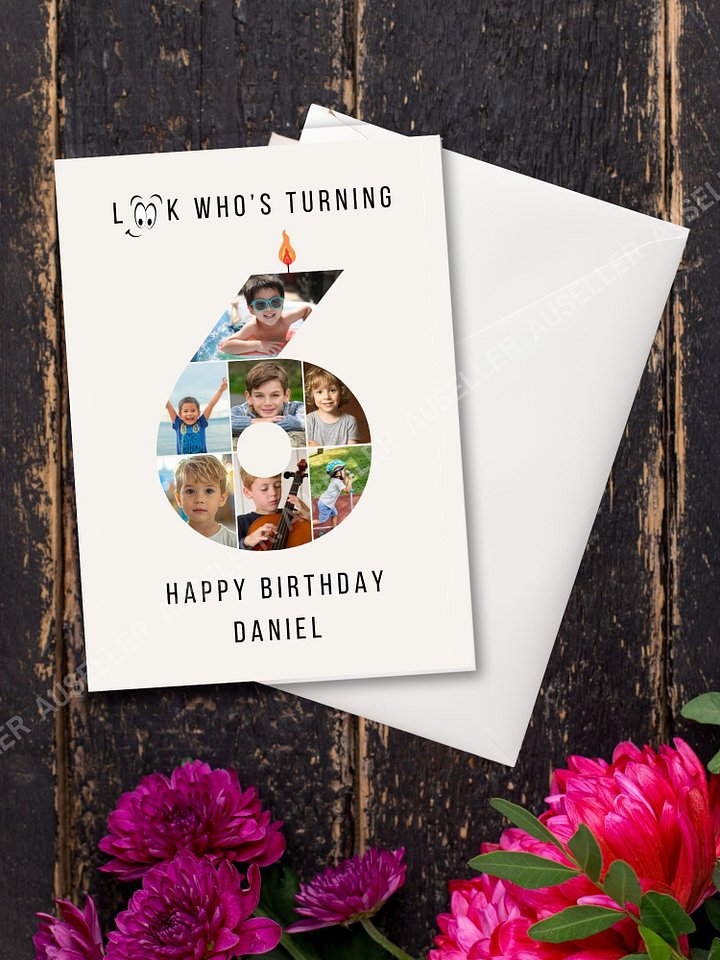 6th Birthday Number Photo Card Canva Template product image (2)
