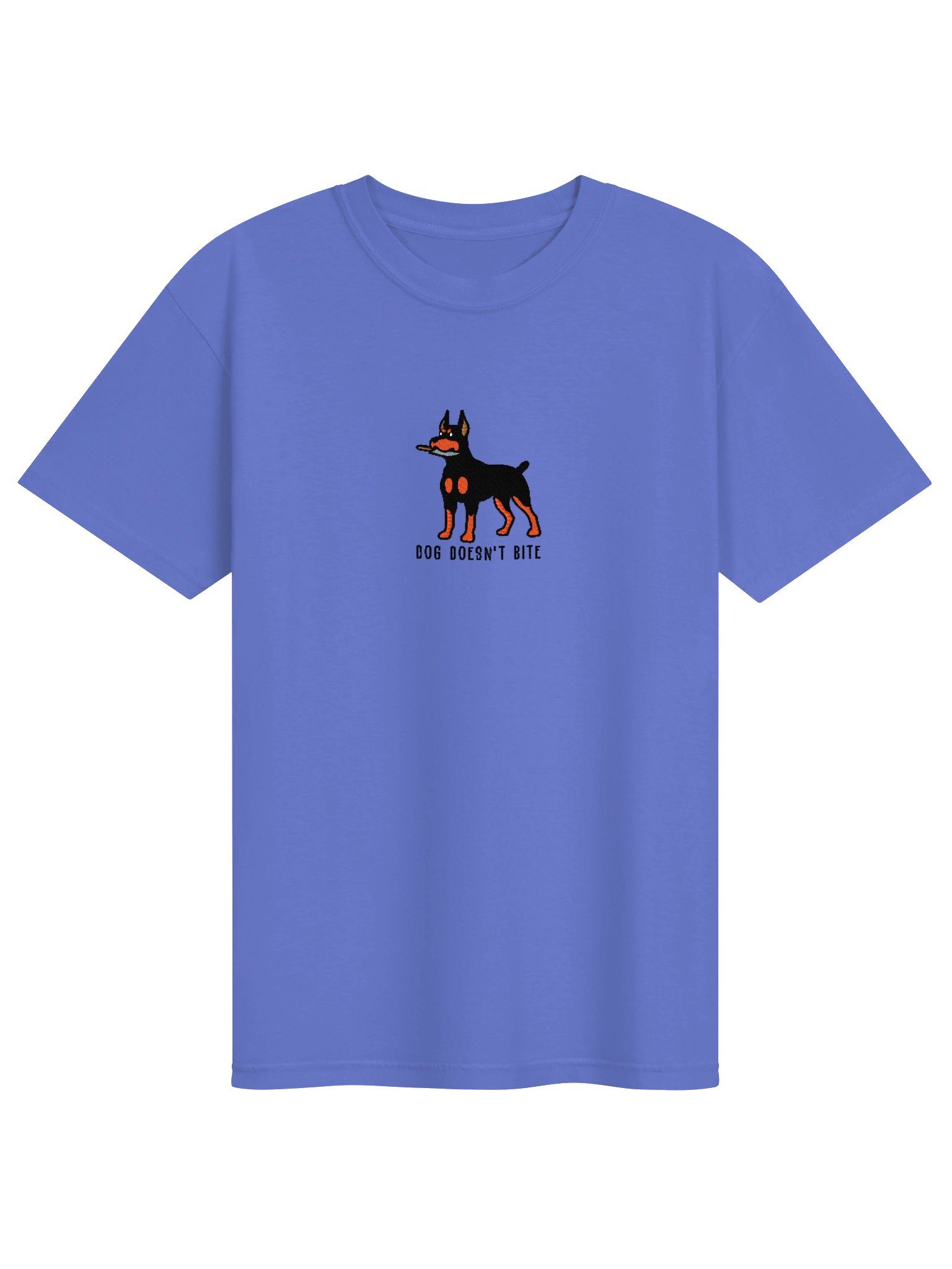 Dog Doesn't Bite Funny Chibi-Style Embroidered T-Shirt for Doberman Pinscher(Black & Tan, Cropped Ears) Owners product image (37)